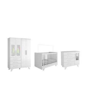 Imagem de Quarto Completo Bebe Moveis Peroba Retro 04 portas MDF, Branco