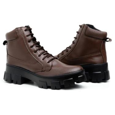 Imagem de Bota Coturno Feminina Tratorado Loafer Cadarço Blogueira Cano Alto - S