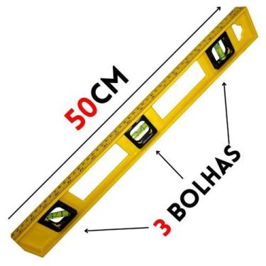 Imagem de Nível De Mão Nivelador Pedreiro Resina 3 Bolhas Régua 50Cm - MB