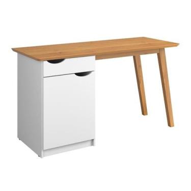 Imagem de Escrivaninha PR Estilo Retrô Moderno Cor Branco / Cinamomo - PT