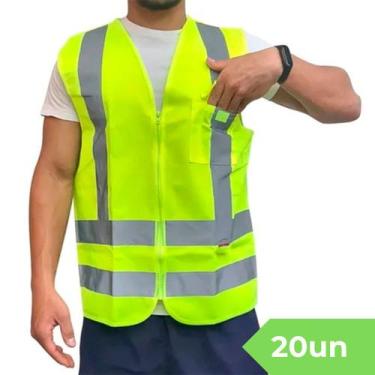 Imagem de Kit 20 Colete Refletivo Segurança Faixa Sinalização com Bolso Verde Fl