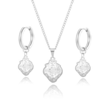 Imagem de kit Colar Feminino Brinco Argola não escurece em aço inox prata morang