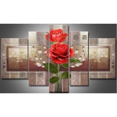 Imagem de Painel De Quadro Mosaico 5 Partes Para Sala Flor,rosa,cruz - NEYRAD