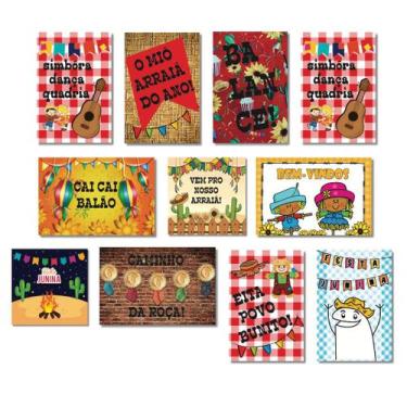 Imagem de Kit Placas Festa Junina Frases Divertidas Arraia Mdf 11 pçs - Art Prin