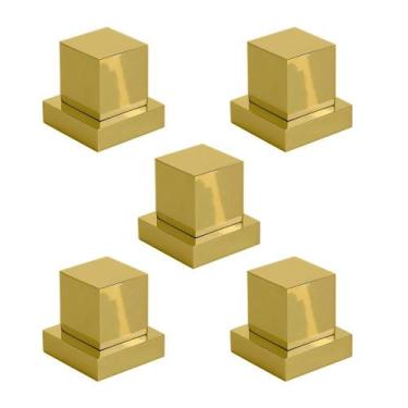 Imagem de Kit 05 Acabamentos Registro Volante Quadrado Metal Dourado - Montelar 
