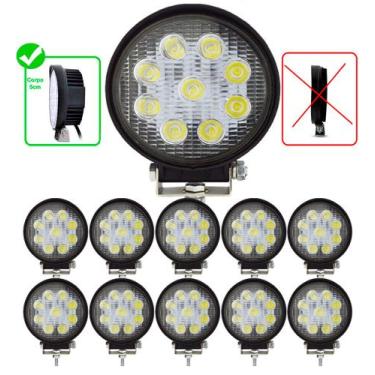 Imagem de Kit 10 Farol Milha Led Redondo 9 Leds 27w 12v 24v Auxiliar Off-road Tr
