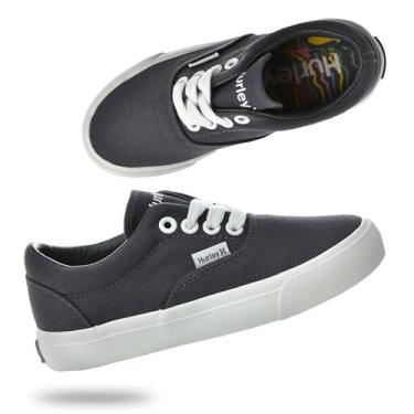 Imagem de Hurley Marley Tênis infantil de lona com cadarço – Tênis de skate de cano baixo para crianças, calçados esportivos para meninos e meninas, Carvão/Branco, 21