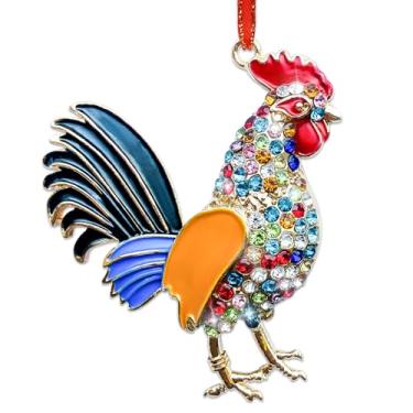Imagem de JUESMOS Enfeites de Natal de galo de metal, enfeites de galinha para decoração de árvore de Natal, animais de fazenda, galinha, enfeite de árvore de Natal, presentes de galo, strass, enfeites de Natal