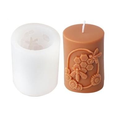 Imagem de GRAINRAIN Artcraft Molde de sabão de vela de silicone cilíndrico de abelha colmeia flor colmeia molde de fabricação de velas de cera de abelha (SXY333)