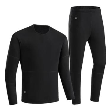 Imagem de Conjunto de roupa íntima térmica masculina aquecida feminina carregamento USB 22 zonas inteligente aquecido frio inverno roupa íntima térmica para esqui, masculino preto, G