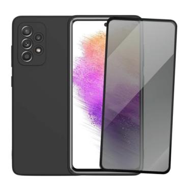 Imagem de Capa Aveludada e Película de Privacidade 3D para Samsung Galaxy A73, Capinha Preta Premium e Película Anti-Espião