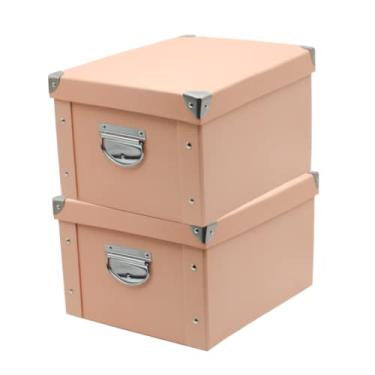 Imagem de GUOZI Caixa de armazenamento dobrável, caixa de memória decorativa com tampa e cantos reforçados com metal, lixeira de papelão com alças, caixa de presente organizadora para fotos de brinquedos,