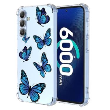 Imagem de KOARWVC Capa para Galaxy M35, capa para Samsung M35 SM-M356, TPU macio, absorção de choque, fina, proteção com padrão de borboleta, capa traseira para Samsung Galaxy M35 borboleta azul