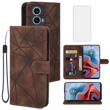 Imagem de Tothedu Capa para Moto G34 5G, Motorola G34 XT2363-2 Capa carteira com protetor de tela de vidro temperado, suporte de couro para cartão de crédito, alça para celular Motorola Moto G34 5G marrom