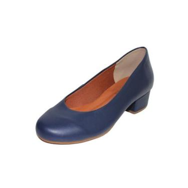 Imagem de Scarpin Boneca Salto Baixo Grosso 3cm Luiza Sobreira Azul Marinho Mod.