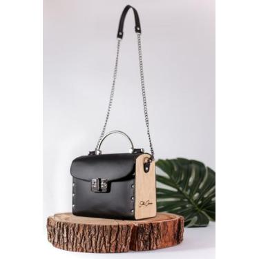 Imagem de Bolsa Bau Lateral de Madeira Moderna e Exclusiva - Santa Clarice, Pret