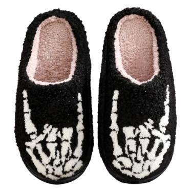Imagem de JINLONYU Pantufas de abóbora de Halloween para mulheres, homens, lanterna, gato, abóbora, quentes, aconchegantes, ambientes internos e externos, dedo, 5.5-6 Women/4.5-5 Men