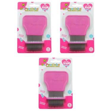 Imagem de Kit 3 Pente Fino Inox Rosa Piolhos e Lêndeas - Dr. Pentinho