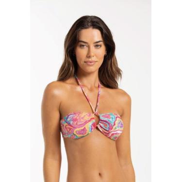 Imagem de Top Biquíni sem alça Estampado - Cor De Cacau, G, Tie dye