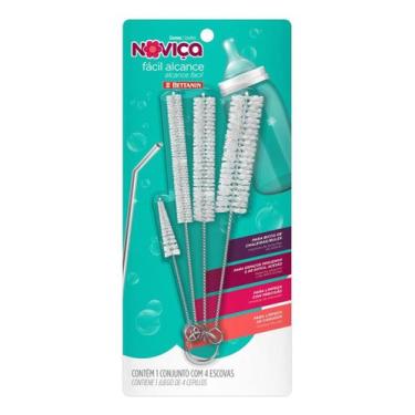 Imagem de Conjunto 4 Escovas Noviça Fácil Alcance Limpeza Objetos Cor Cinza - Be