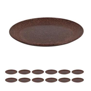 Imagem de 12 UN Prato Lanche Sobremesa Redondo Durável 20cm Marrom Esc - EVO