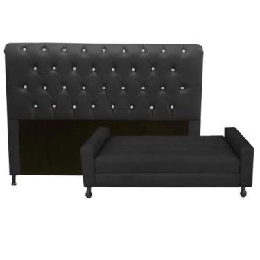 Imagem de Kit Félix com Cabeceira Cristal 1,60 cm Queen Size Baú Quarto Sala Sue