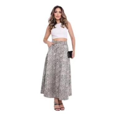 Imagem de DOUTORAS MODAS Saia Midi brilhosa Tecido Lurex 1402, Brilhoso, G
