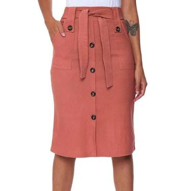 Imagem de Saia Midi Babado Com Bolso Botões Bengaline Moda Evangélica - G-Store,