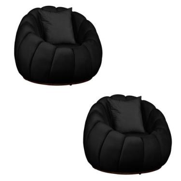 Imagem de Kit 02 Poltronas Concha Almofada Base Arco Giratória Veludo - Fina Mob