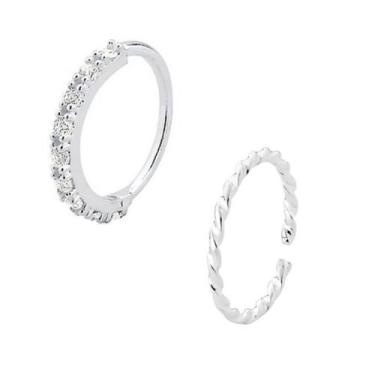Imagem de Kit Piercings Argola Cravejada e Trançada Prata 925 7mm Nariz - ForGif