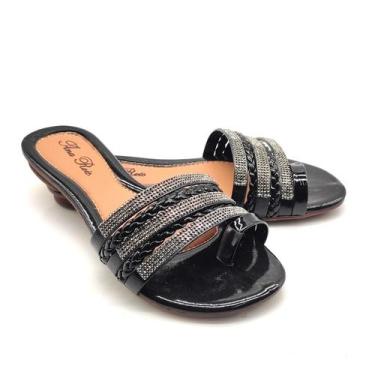 Imagem de Sandália Feminina Rasteirinha Salto 2 Cm de Slide 136 - Ana Reis, Pret