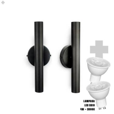 Imagem de Kit 2 Arandela de Parede Slim Palito - Preto + LED GU10 - Love Loft