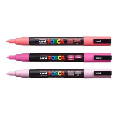 Imagem de Kit 3 Posca PC-3M Rosa, Rosa Claro, Rosa Coral 1.8-2.5mm Uni - Uni-bal