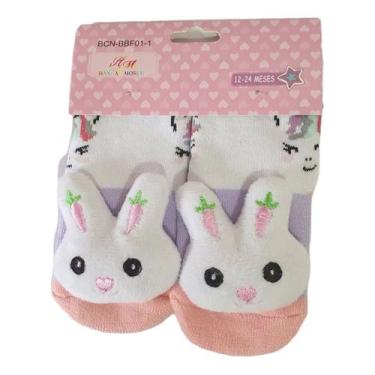 Imagem de Kit 4 Meias Pantufas Infantil Bebe E Rn Menino(a) Chocalho - Hangar Mo