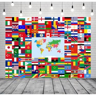 Imagem de BELECO 3 x 2,4 m tecido bandeiras do mundo pano de fundo bandeiras internacionais bandeiras country banner fundo para decorações temáticas de festa escolar evento esportivo foto estúdio adereços papel