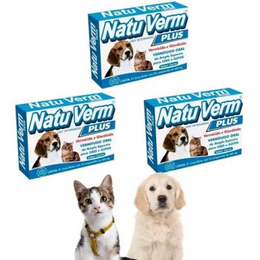 Imagem de Kit 3 Natu Verm Plus Para Cães e Gatos Vermifugo com 4 comprimidos - V