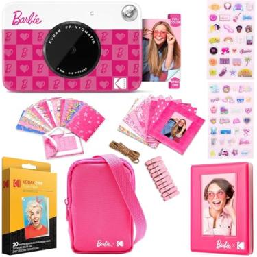 Imagem de Kodak Câmera digital Barbie Printomatic com impressão instantânea colorida, pacote de presente da Barbie (estilo icônico) + capa para câmera Barbie, álbum de fotos, adesivos e molduras para pendurar,