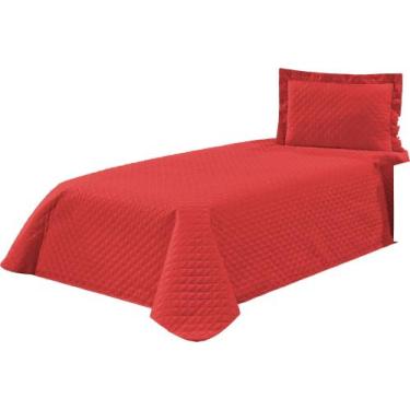 Imagem de Kit Cobre Leito Solteiro Kaique 02 Peças Liso Ideal Cama Box vermelho 