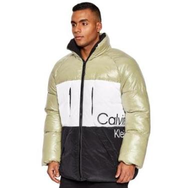Imagem de Jaqueta Calvin Klein Jeans Masculina Nylon Colorblock Logo Preta/ Branca/ Areia-Masculino