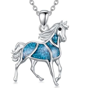 Imagem de Midari Colares de cavalo femininos de prata esterlina turquesa com pingente de cavalo turquesa pingente de animal ocidental joia turquesa presentes para mulheres amantes de cavalos entusiastas de