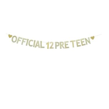 Imagem de Faixa oficial 12 pré-adolescentes, placa de papel com glitter dourado para festa de 12 anos, guirlandas de festa de aniversário de 12 anos