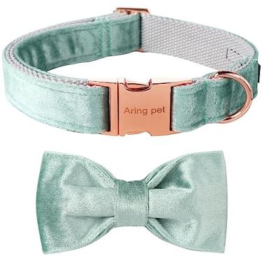 Imagem de ARING PET Coleiras de veludo para cães com gravata borboleta, coleira de gravata borboleta para cães, coleira verde ajustável, grande.
