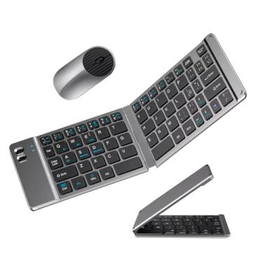 Imagem de Teclado Dobrável Portátil Bluetooth E Mouse Sem Fio Wireless (Cinza)