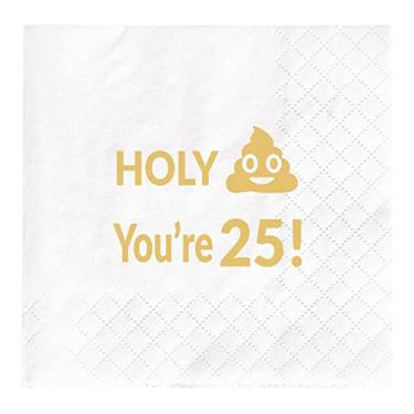 Imagem de Holy You're 25 guardanapos, guardanapos de sobremesa de presente de aniversário de 25 anos, suprimentos de festa de aniversário de 25 anos, lembrancinhas, 50 unidades, 2 camadas, dobrado 11,4 x 11,4