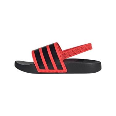 Imagem de adidas Sandália esportiva unissex infantil Adilette Estrap, Vermelho brilhante/preto/preto, 11.5 Little Kid
