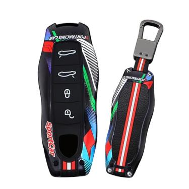 Imagem de HIBEYO Capa de chaveiro de 4 botões compatível com Porsche Cayenne Macan Panamera Boxster 911 Cayman Carrera GT3 Turbo S Carrera GT Acessórios Metal Painted Sports Style Key Shell-A Type 4 Button