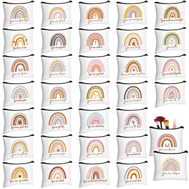 Imagem de Pinkunn 32 peças bolsa de cosméticos de lona arco-íris presentes inspiradores para mulheres bolsa de maquiagem fofa bolsa inspiradora viagem higiene pessoal formatura presente de dia das mães, Rainbow