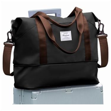 Imagem de Bolsa esportiva de viagem, bolsa esportiva, bolsa de ginástica, bolsa de ombro para noite de fim de semana para mulheres, A5-marrom preto expansível, Grande