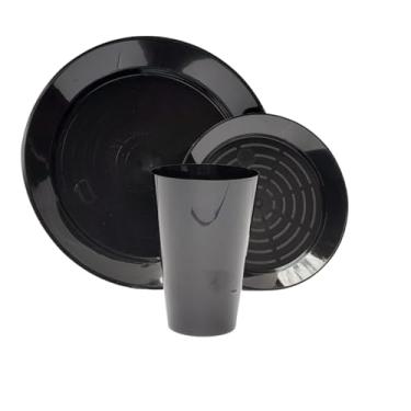 Imagem de Kit 10 Pratos P/Sobremesa 10 Pratos P/Refeição 10 Copos Festa Descartáveis Resistentes (PRETO, COPOS 300 ML)