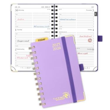 Imagem de POPRUN Agenda acadêmica pequena 2025-2026 (capa dura em espiral - 10 x 16,25 cm), diariamente semanal e mensal (julho de 2025 a junho de 2026) com horários horários, para bolsa, 100 g/m² - violeta